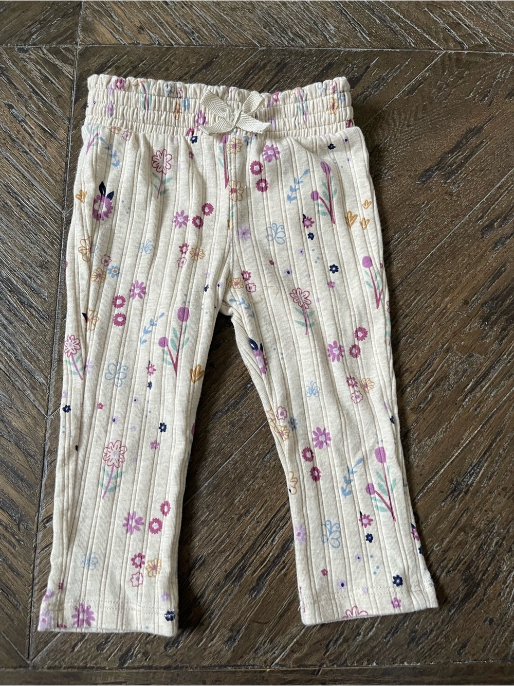 Garanimals Cream Ribbed Leggings with Pink, Purple & Blue Floral Print